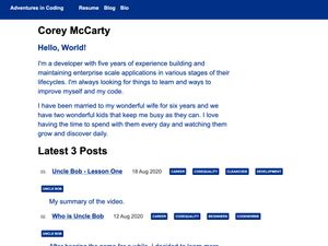 Screenshot of https://coreydmccarty.dev/